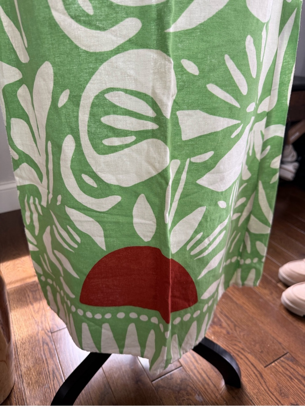 Maison D’ Amelie Green Linen Blend Floral Midi Skirt with Red Accents - Picture 3 of 8